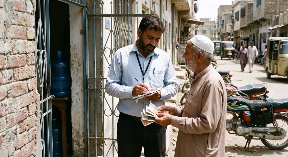 Recovery officer collecting a payment